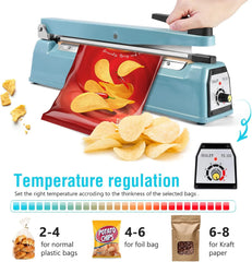 KINGSTAR 12-Inch Impulse Sealer | Heavy-Duty Manual Heat Sealer for Plastic Bags, Mylar & Shrink Wraps | Adjustable Heat Settings + Repair Kit