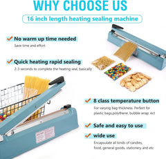 KINGSTAR 16-Inch Impulse Sealer | Heavy-Duty Manual Heat Sealer for Plastic Bags, Mylar & Shrink Wraps | Adjustable Heat Control | Free Repair Kit