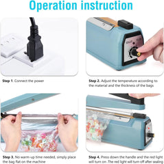 KINGSTAR 12-Inch Impulse Sealer | Heavy-Duty Manual Heat Sealer for Plastic Bags, Mylar & Shrink Wraps | Adjustable Heat Settings + Repair Kit