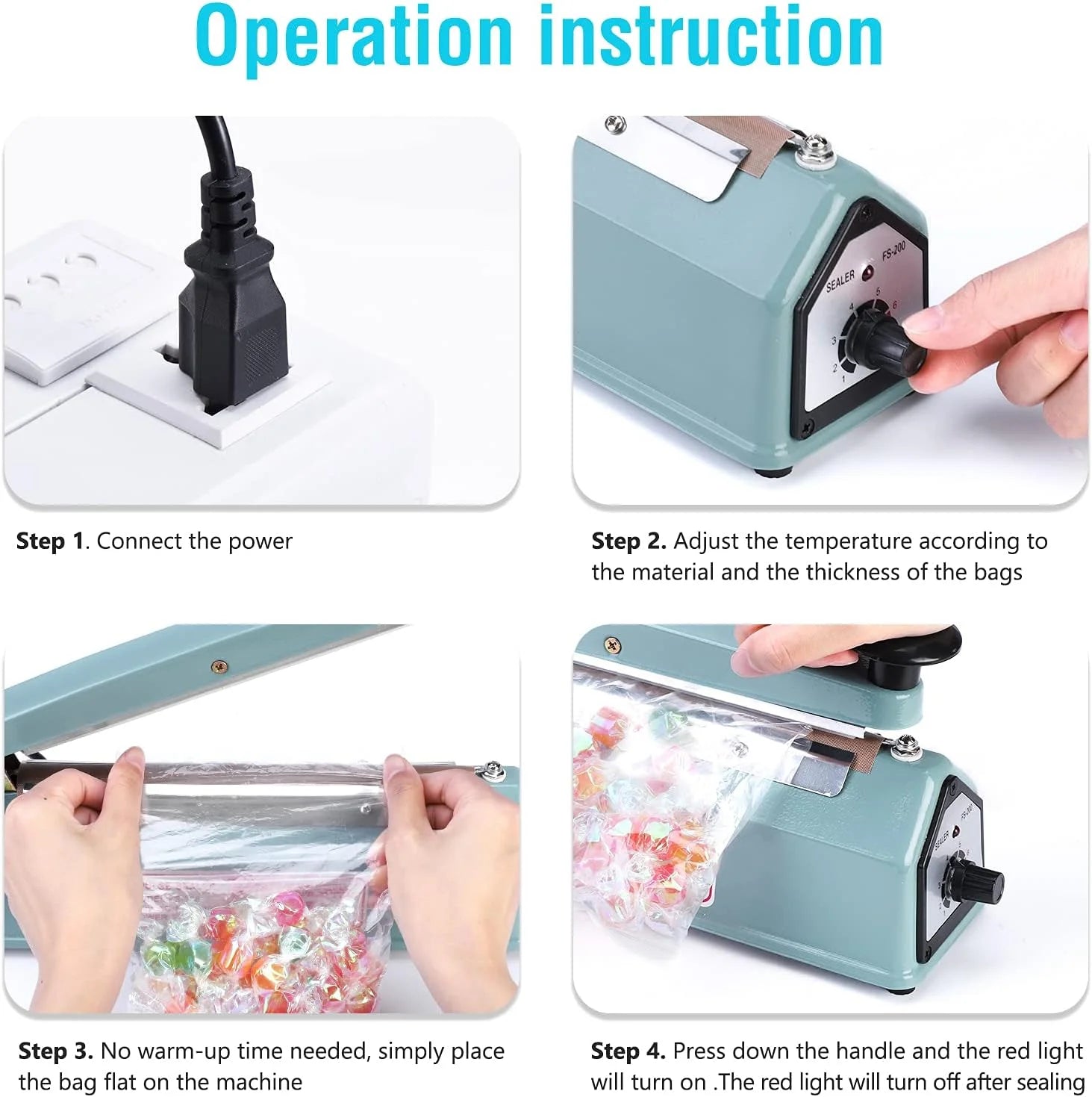 KINGSTAR Impulse Sealer 8-Inch | Heavy-Duty Manual Heat Sealer for Plastic & Shrink Wrap Bags | Adjustable Heat Settings + Repair Kit