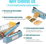 KINGSTAR 12-Inch Impulse Sealer | Heavy-Duty Manual Heat Sealer for Plastic Bags, Mylar & Shrink Wraps | Adjustable Heat Settings + Repair Kit