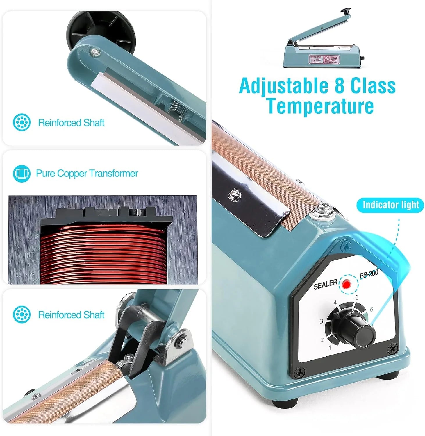 KINGSTAR Impulse Sealer 8-Inch | Heavy-Duty Manual Heat Sealer for Plastic & Shrink Wrap Bags | Adjustable Heat Settings + Repair Kit