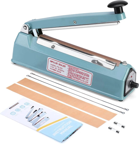 KINGSTAR Impulse Sealer 8-Inch | Heavy-Duty Manual Heat Sealer for Plastic & Shrink Wrap Bags | Adjustable Heat Settings + Repair Kit