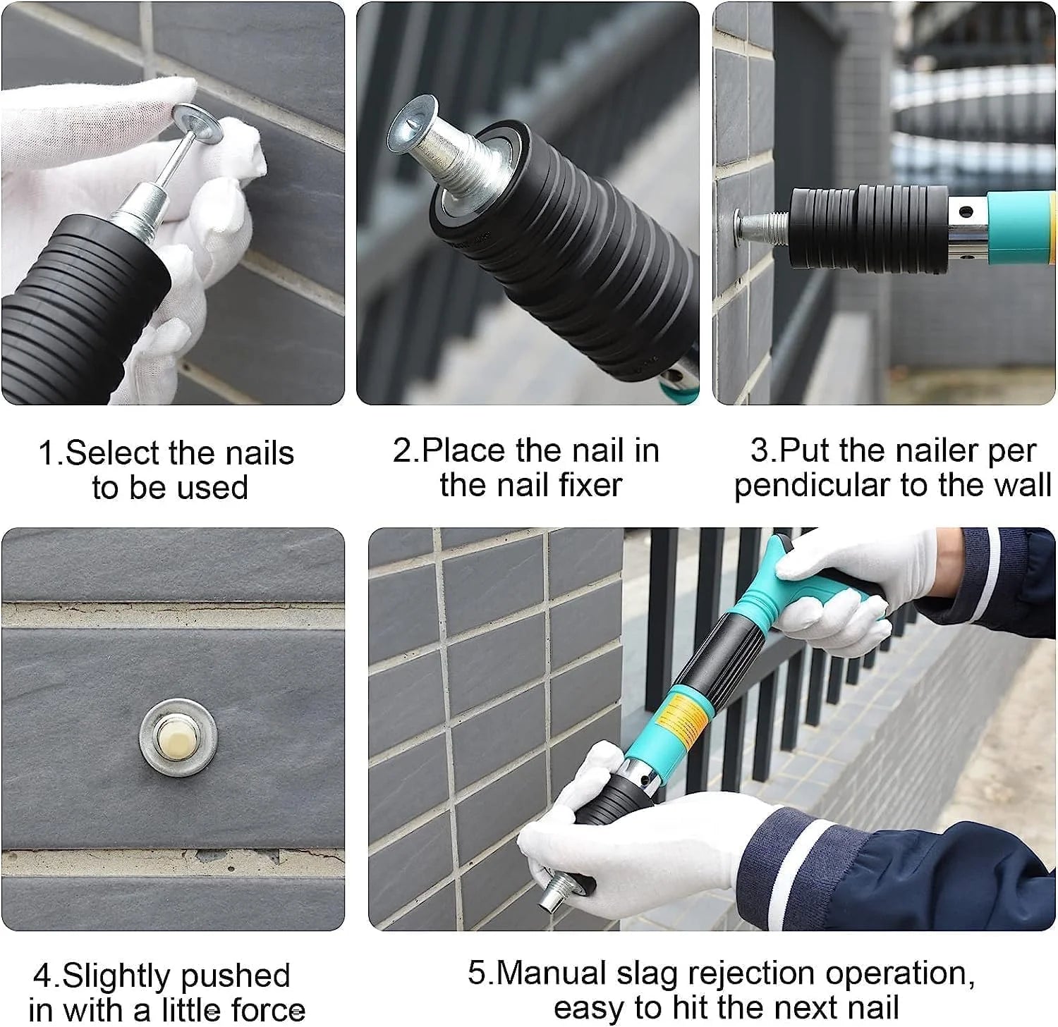 Manual Steel Nail Gun Tool with 15 Nails Heavy Duty Fastening Tool