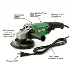 Hitachi G15SA2 150mm Angle Grinder | 1400W | 100% Copper Winding | Copper Lifetime Warranty.