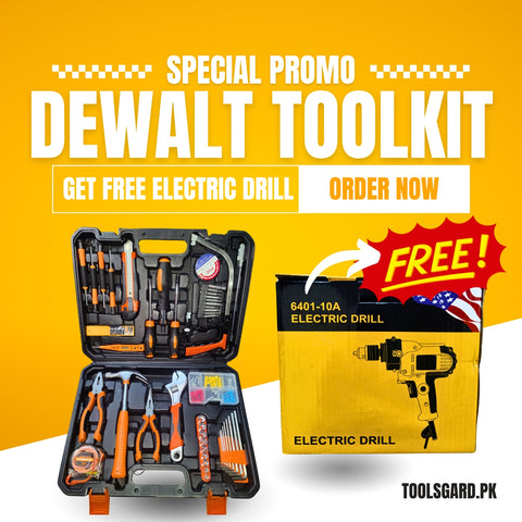 55-Piece Complete Tool Set with Storage Case + DeWalt Electric Drill, Made In USA