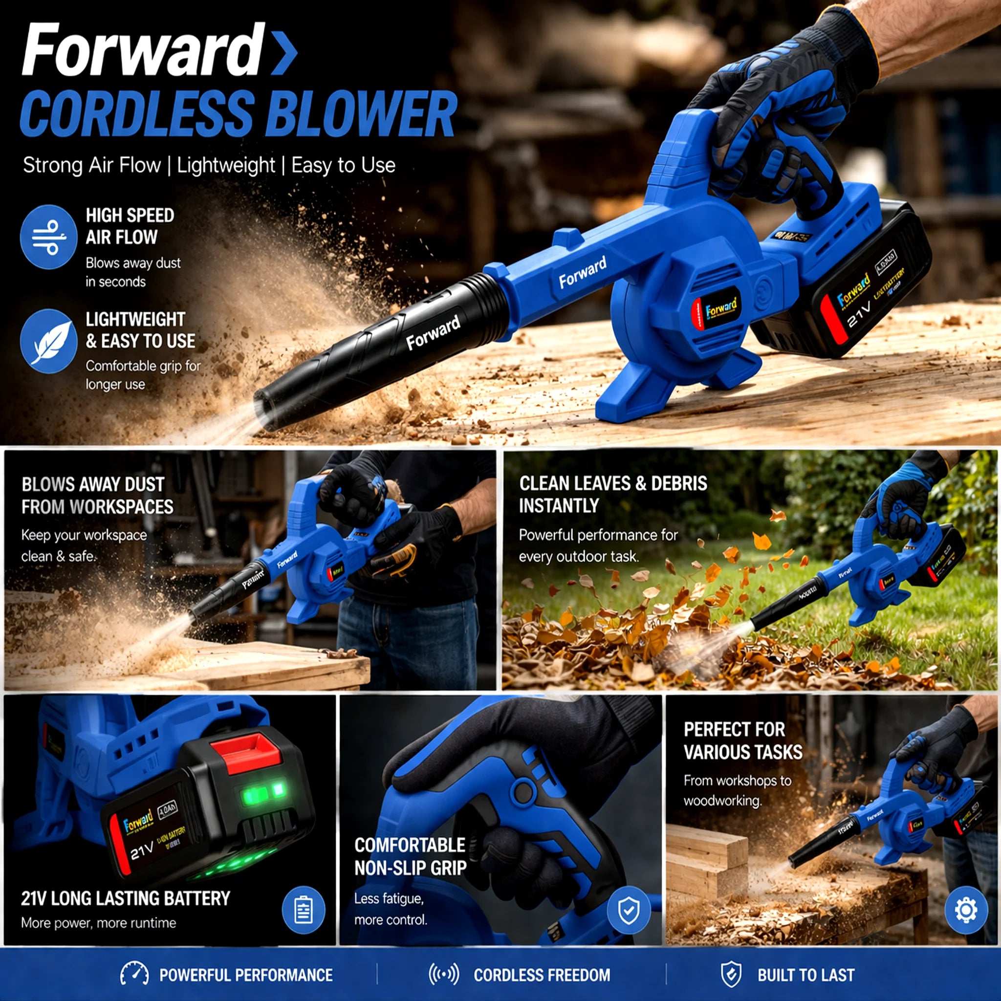 Forward 21V Brushless Cordless Blower | 4AH Dual Battery | Copper Lifetime Warranty